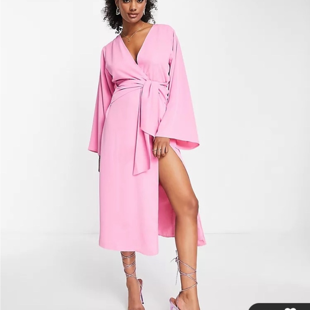 Pretty Lavish knot front plunge midaxi dress in pink ASOS